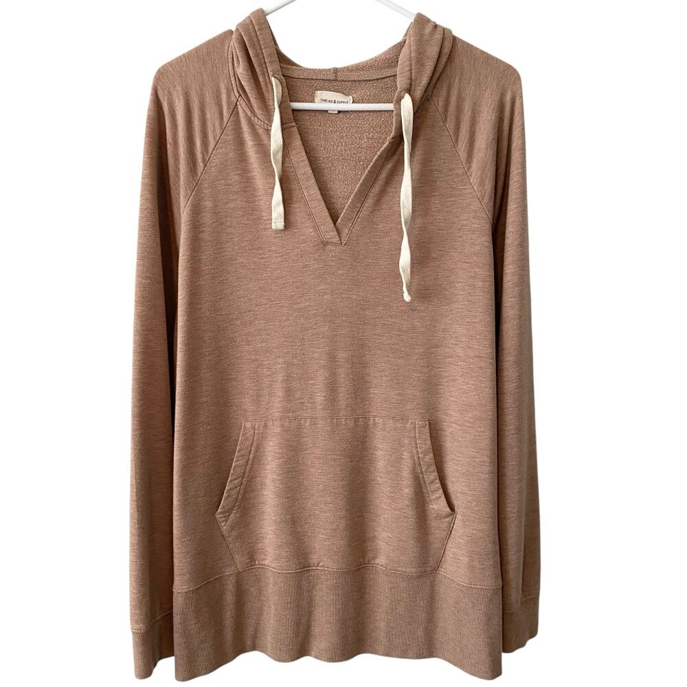 THREAD & SUPPLY Tan Soft & Cozy Fleece Lined Hoodie Sweater Size Large Casual